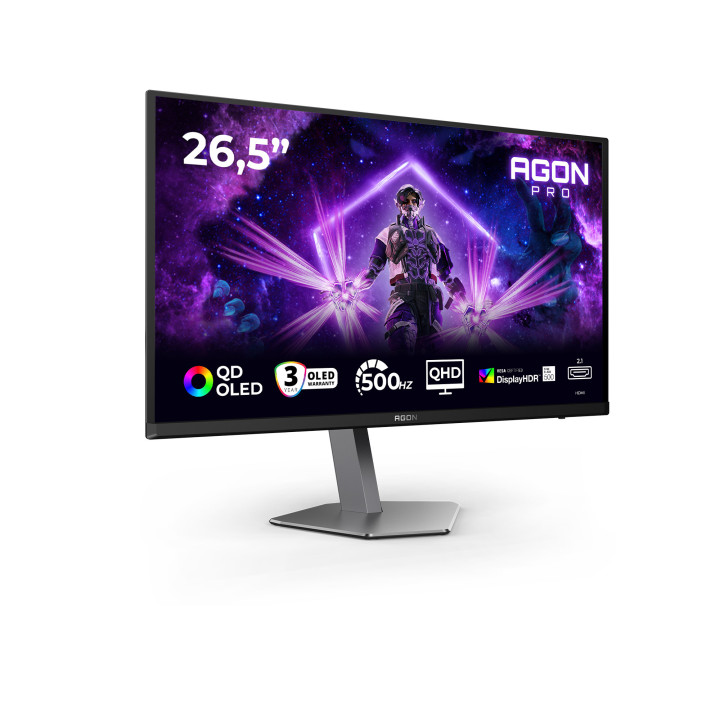 AOC AGON PRO AG276QKD2 monitor de ecrã 67,3 cm (26.5") 2560 x 1440 pixels Quad HD QD-OLED Preto, Cinzento