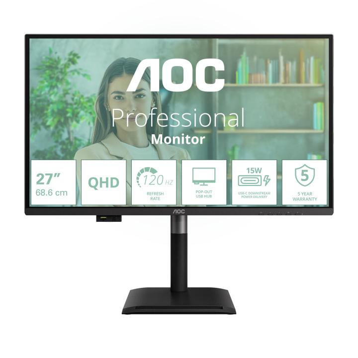 AOC Q27P4U monitor de ecrã 68,6 cm (27") 2560 x 1440 pixels Wide Quad HD Preto