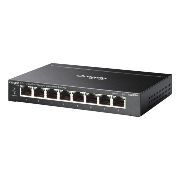 TP-Link Omada ES208GP switch de rede Gerido L2 Gigabit Ethernet (10 100 1000) Power over Ethernet (PoE) DIN rail Preto