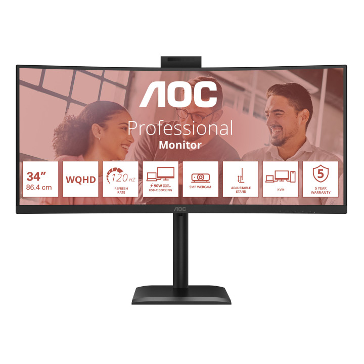 AOC E4 CU34E4CW monitor de ecrã 86,4 cm (34") 3440 x 1440 pixels UltraWide Quad HD LED Preto