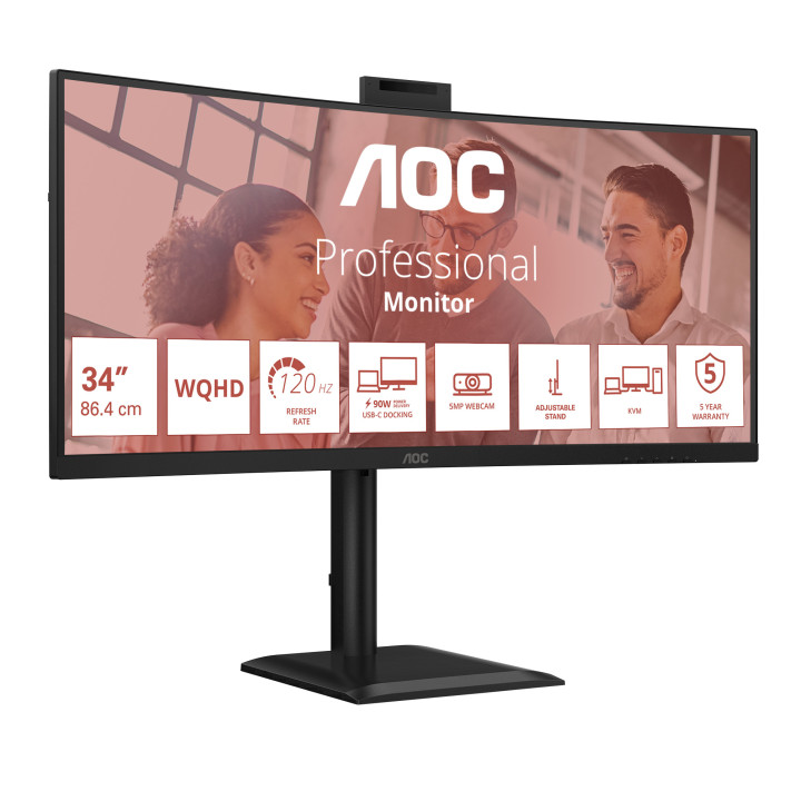 AOC E4 CU34E4CW monitor de ecrã 86,4 cm (34") 3440 x 1440 pixels UltraWide Quad HD LED Preto