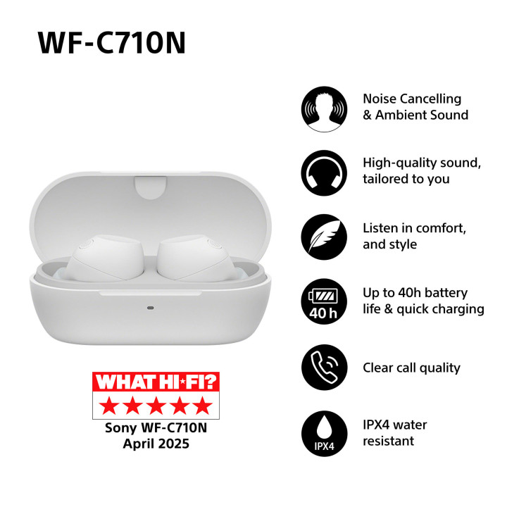 Sony U.K. WFC710NW.CE7 auscultador Auscultadores True Wireless Stereo (TWS) Intra-auditivo Música Dia-a-dia USB Type-C