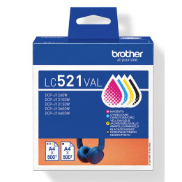 Tinteiro Brother LC521VAL Pack 4 Cores Original (Preto, Ciano,