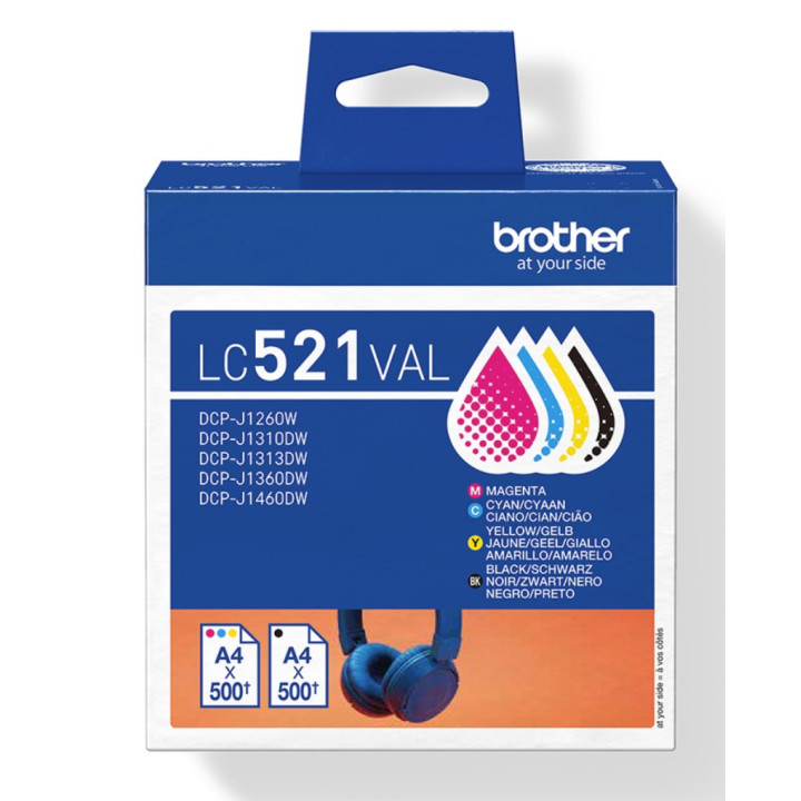 Tinteiro Brother LC521VAL Pack 4 Cores Original (Preto, Ciano,