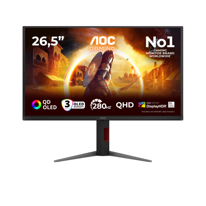 AOC G4 Q27G4ZD monitor de ecrã 67,3 cm (26.5") 2560 x 1440 pixels Quad HD QD-OLED Preto, Vermelho