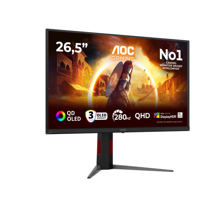 AOC G4 Q27G4ZD monitor de ecrã 67,3 cm (26.5") 2560 x 1440 pixels Quad HD QD-OLED Preto, Vermelho