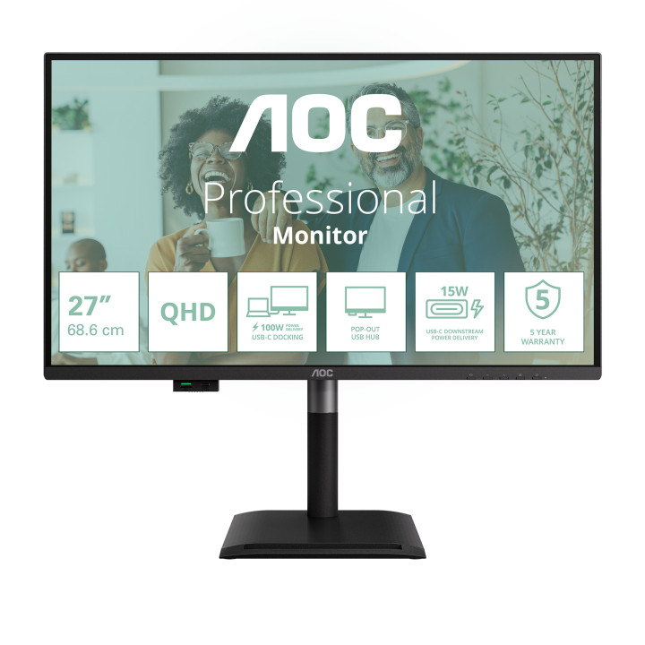 AOC Q27P4CV monitor de ecrã 68,6 cm (27") 2560 x 1440 pixels Quad HD LED Preto