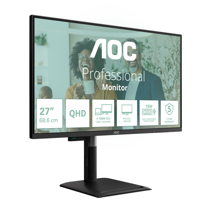 AOC Q27P4CV monitor de ecrã 68,6 cm (27") 2560 x 1440 pixels Quad HD LED Preto