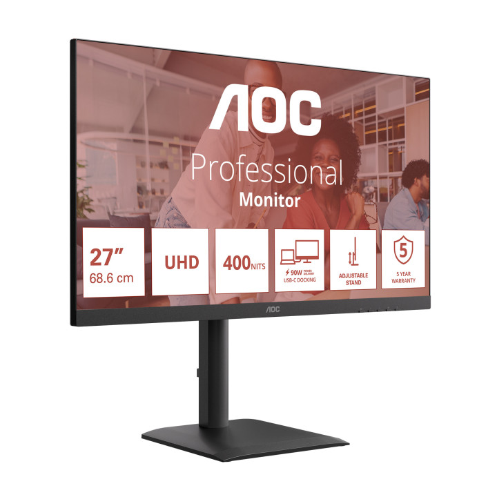AOC E4 U27E4CV monitor de ecrã 68,6 cm (27") 3840 x 2160 pixels 4K Ultra HD LED Preto