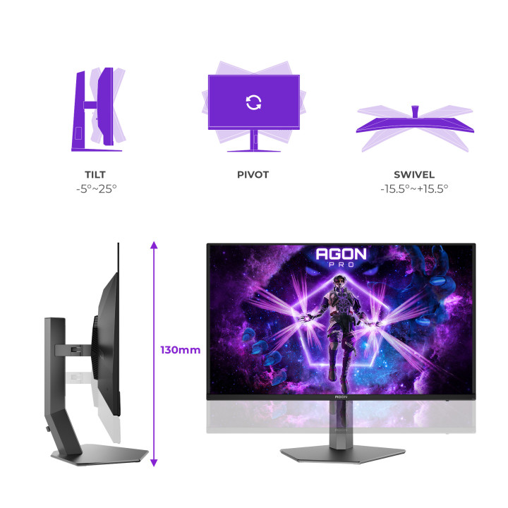 AOC AGON PRO AG326UZD2 monitor de ecrã 80 cm (31.5") 3840 x 2160 pixels 4K Ultra HD OLED Preto