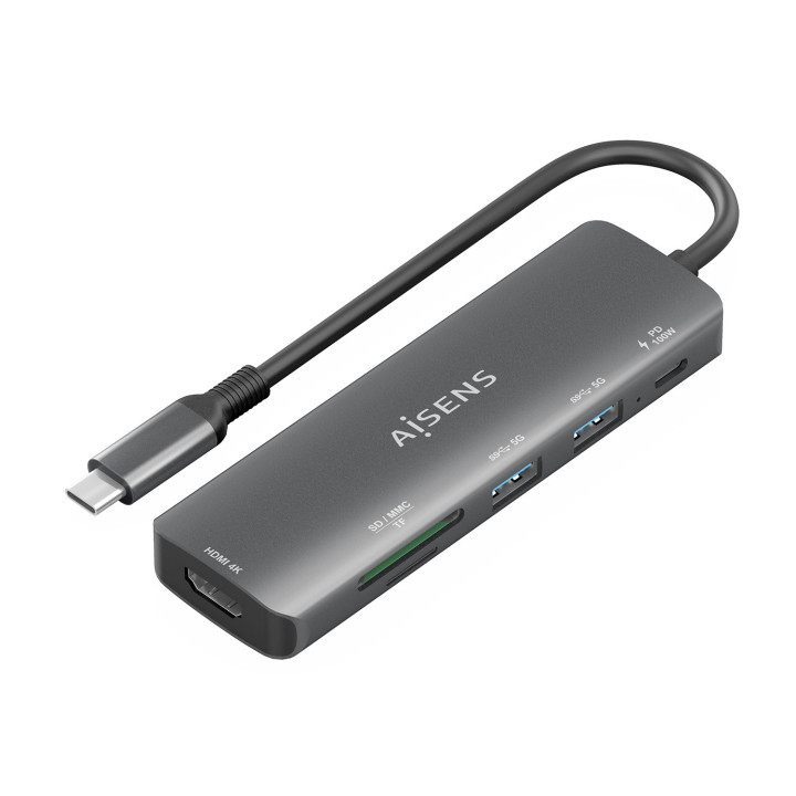 AISENS ASUC-6P023-GR base & duplicador de portas Com fios USB 3.2 Gen 1 (3.1 Gen 1) Type-C Cinzento