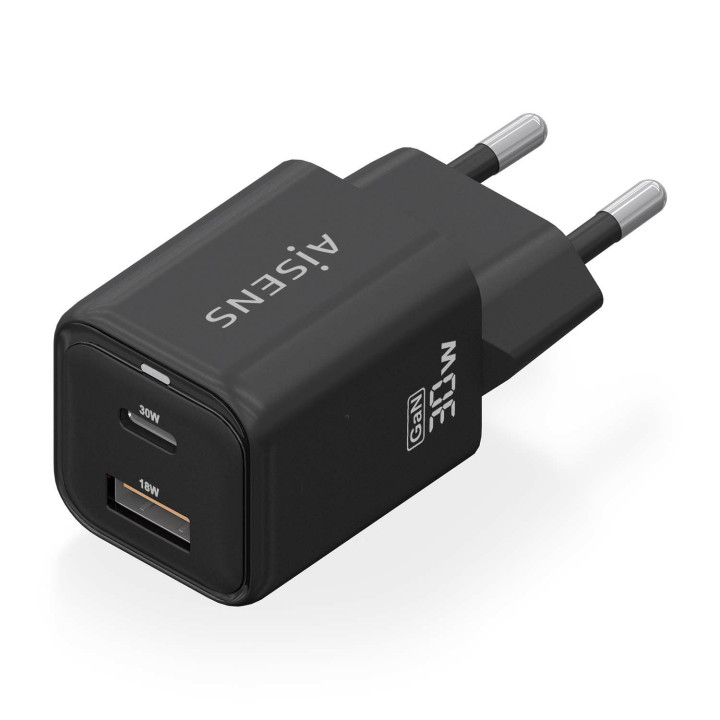 AISENS ASCH-30W2P021-BK carregador de dispositivos móveis Universal Preto AC Carregamento rápido Interior