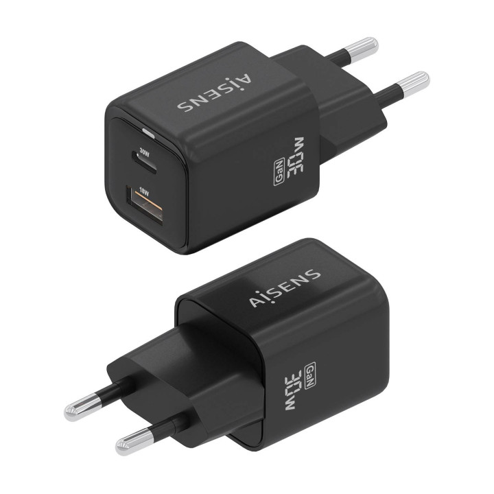 AISENS ASCH-30W2P021-BK carregador de dispositivos móveis Universal Preto AC Carregamento rápido Interior