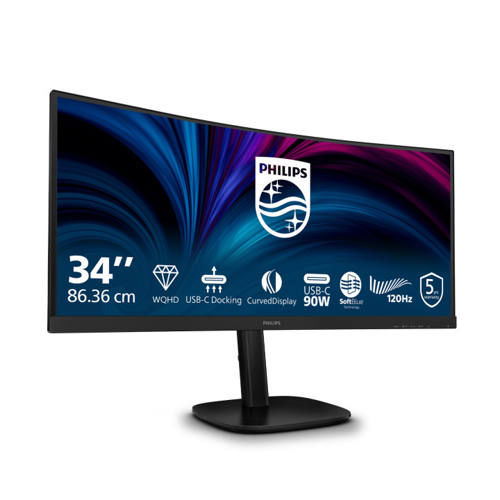 Philips 3000 series 34B2U3600C 00 monitor de ecrã 86,4 cm (34") 3440 x 1440 pixels Wide Quad HD LCD Preto