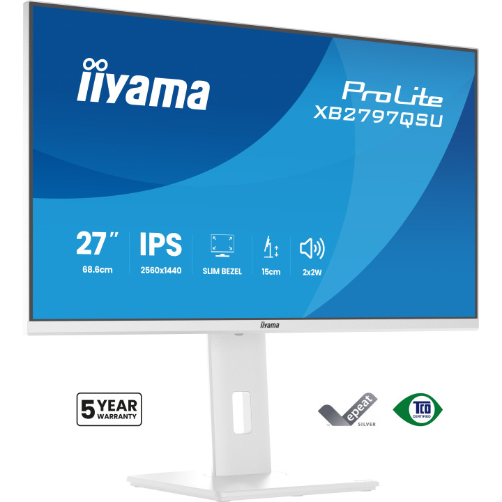 iiyama ProLite XB2797QSU-W1 monitor de ecrã 68,6 cm (27") 2560 x 1440 pixels Quad HD LED Branco