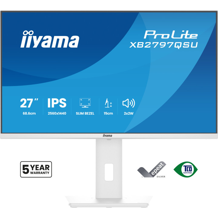 iiyama ProLite XB2797QSU-W1 monitor de ecrã 68,6 cm (27") 2560 x 1440 pixels Quad HD LED Branco