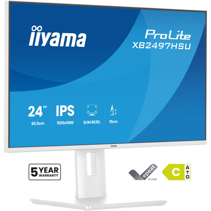 iiyama ProLite XB2497HSU-W1 monitor de ecrã 60,5 cm (23.8") 1920 x 1080 pixels Full HD LED Branco