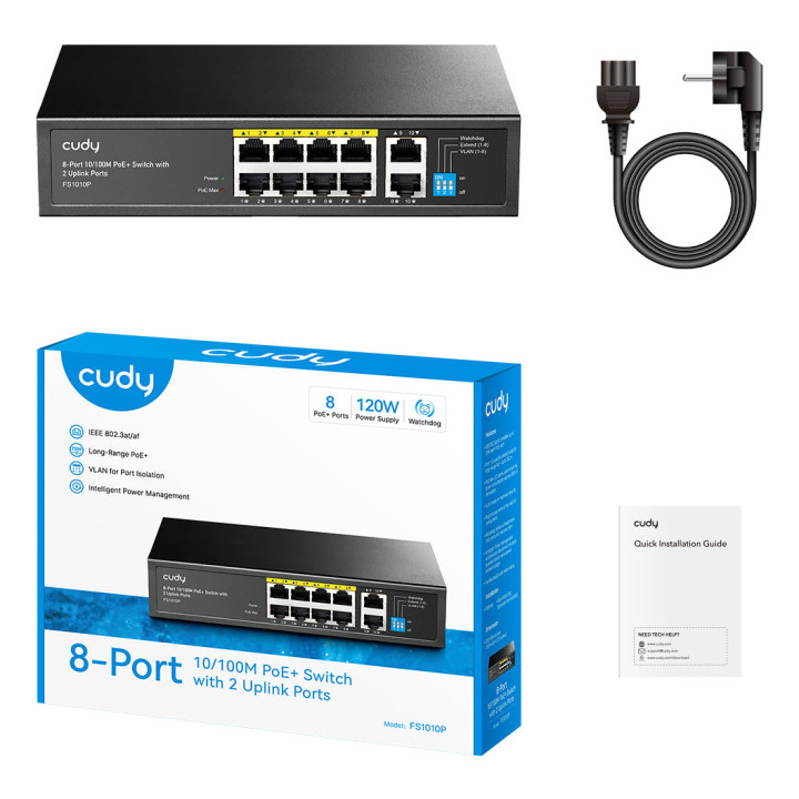 Cudy FS1010P switch de rede Não-gerido Fast Ethernet (10 100) Power over Ethernet (PoE) Preto
