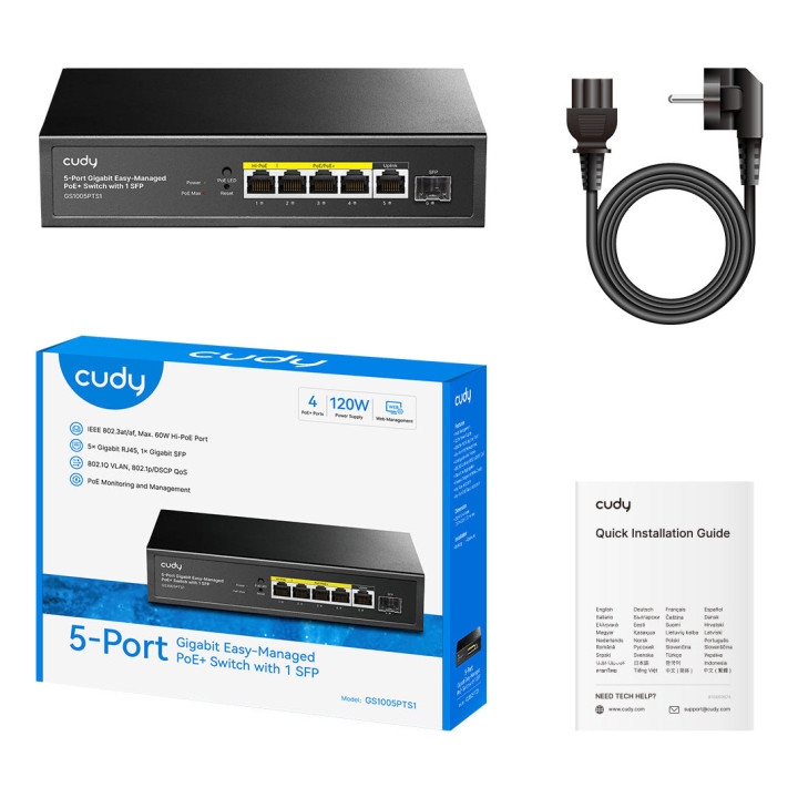 Cudy GS1005PTS1 switch de rede Gigabit Ethernet (10 100 1000) Power over Ethernet (PoE) Preto