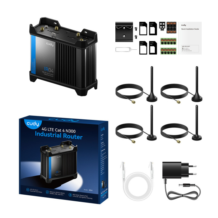 Cudy 4G LTE Cat 4 N300 Industrial Wi-Fi Router, IR04 1.0 Router de rede móvel