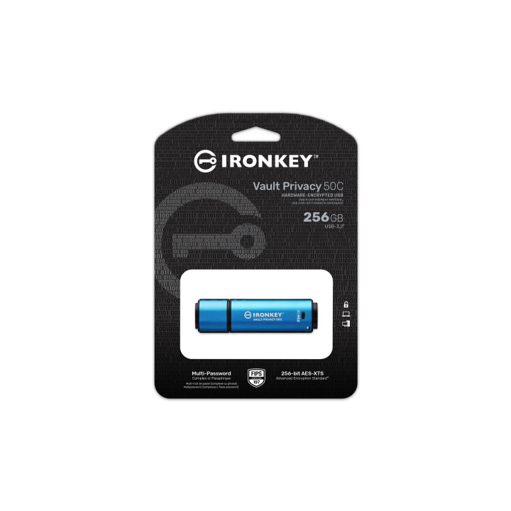 Kingston Technology IronKey Vault Privacy 50 unidade de memória USB 256 GB USB Type-C 3.2 Gen 1 (3.1 Gen 1) Preto, Azul