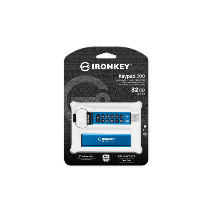 Kingston Technology IronKey Keypad 200 unidade de memória USB 32 GB USB Type-A 3.2 Gen 1 (3.1 Gen 1) Azul