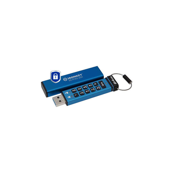 Kingston Technology IronKey Keypad 200 unidade de memória USB 64 GB USB Type-A 3.2 Gen 1 (3.1 Gen 1) Azul