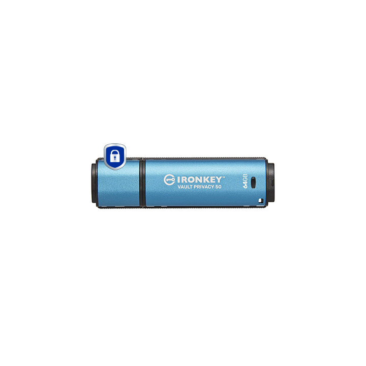 Kingston Technology IronKey Vault Privacy 50 unidade de memória USB 64 GB USB Type-A 3.2 Gen 1 (3.1 Gen 1) Preto, Azul