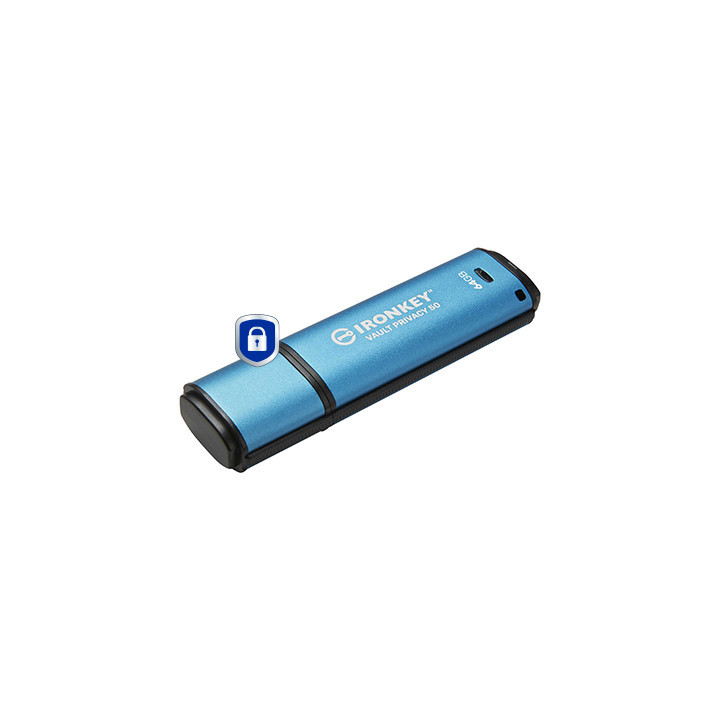 Kingston Technology IronKey Vault Privacy 50 unidade de memória USB 64 GB USB Type-A 3.2 Gen 1 (3.1 Gen 1) Preto, Azul
