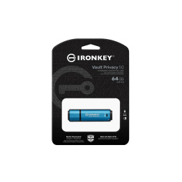 Kingston Technology IronKey Vault Privacy 50 unidade de memória USB 64 GB USB Type-A 3.2 Gen 1 (3.1 Gen 1) Preto, Azul