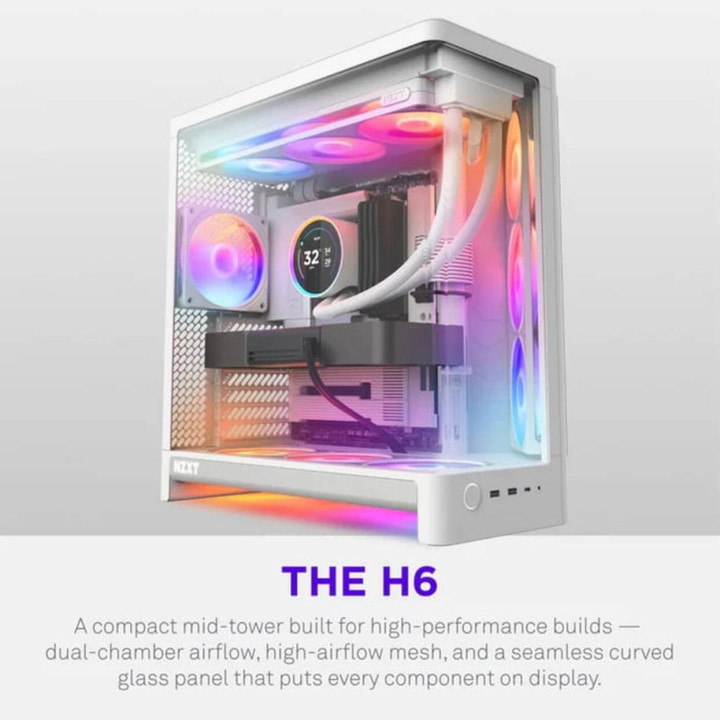 Caixa ATX NZXT H6 RGB+ Branca Vidro Temperado | NZXT