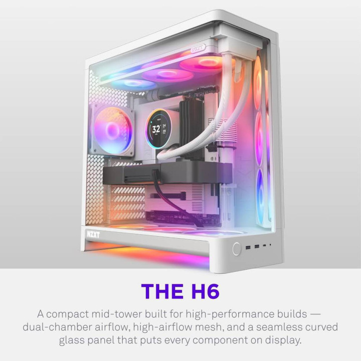 Caixa ATX NZXT H6 Flow Branca Panorâmica Vidro Temperado para PC Gaming e Estações de Trabalho