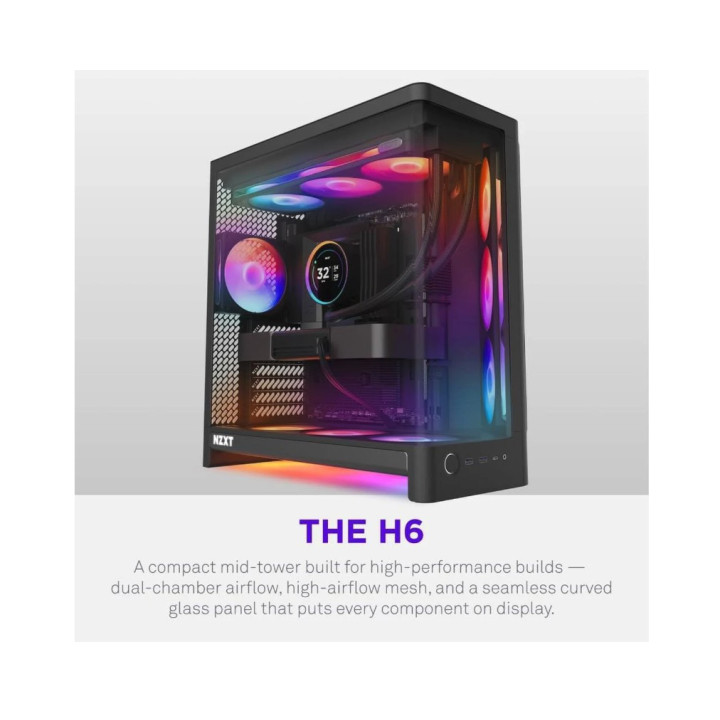 Caixa ATX NZXT H6 Flow Preta Vidro Temperado