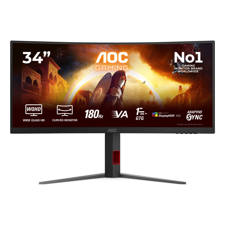 AOC G4 CU34G4CA monitor de ecrã 86,4 cm (34") 3440 x 1440 pixels Wide Quad HD Preto, Vermelho