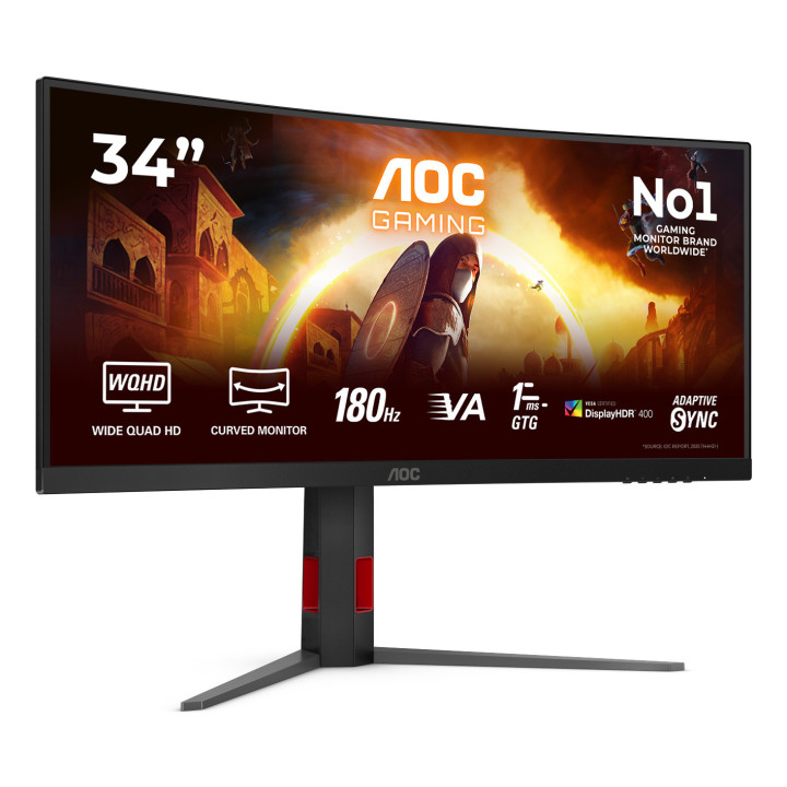 AOC G4 CU34G4CA monitor de ecrã 86,4 cm (34") 3440 x 1440 pixels Wide Quad HD Preto, Vermelho