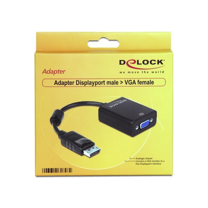 DeLOCK Adaptador Displayport 1.2 Macho p/ VGA Fême Preto 