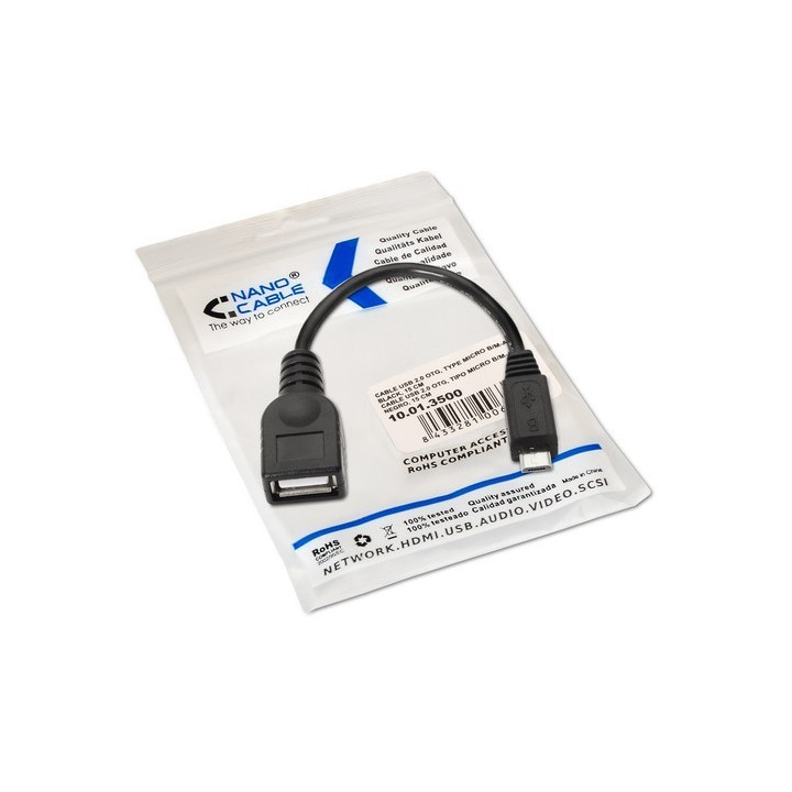 Nanocable  Cabo USB 2.0 OTG Preto 15 CM 