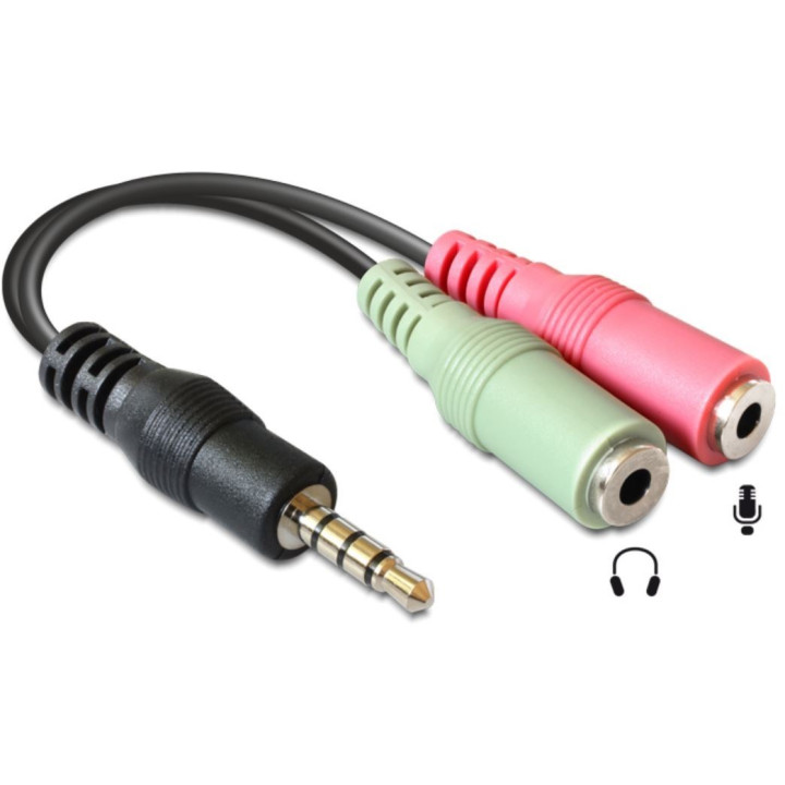 Delock Headset Adapter 1 x 3.5 mm 4 pin Stereo jack male p/ 2 x 3.5 mm 3 pin Stereo jack female
