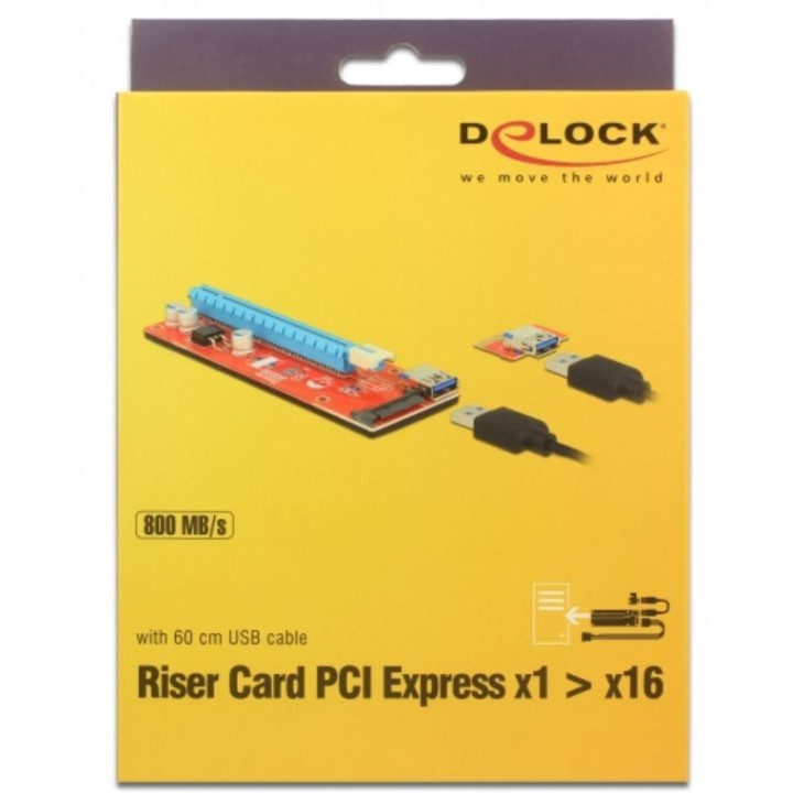 Delock Riser Card PCI Express x1 x16 with 60 cm USB cable 