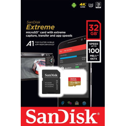 SanDisk Cartão Memória Extreme A1 UHS-I V30 microSDHC 32GB + Adaptador SD - SDSQXAF-032G-GN6MA