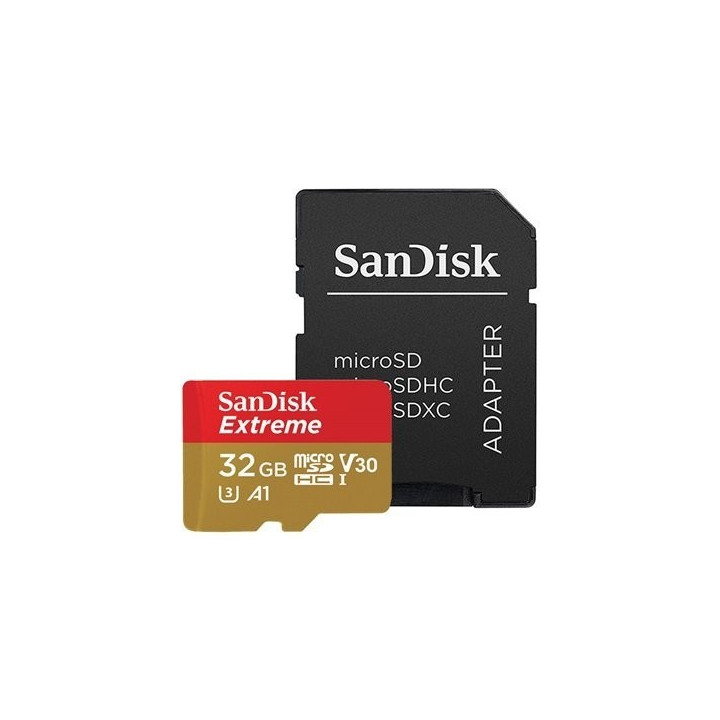 SanDisk Cartão Memória Extreme A1 UHS-I V30 microSDHC 32GB + Adaptador SD - SDSQXAF-032G-GN6MA