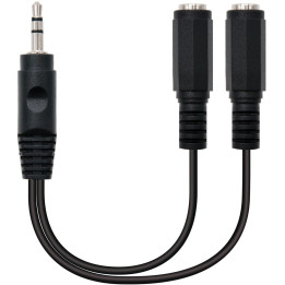 Cabo áudio stereo Nanocable 2xJACK 3.5/F-JACK 3.5/M, Preto, 15cm