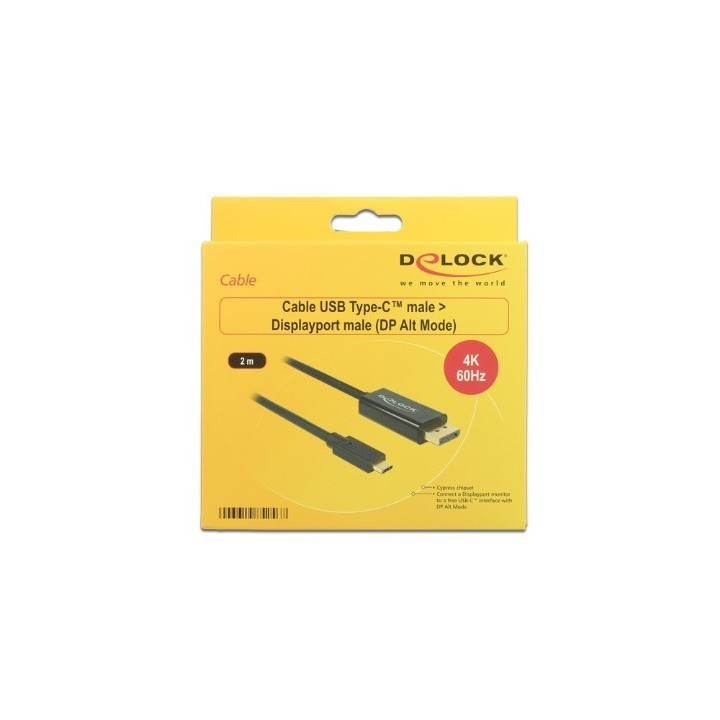 Delock Cable USB Type-C™ male - DisplayPort male (DP Alt Mode) 4K 60 Hz 2 m black 