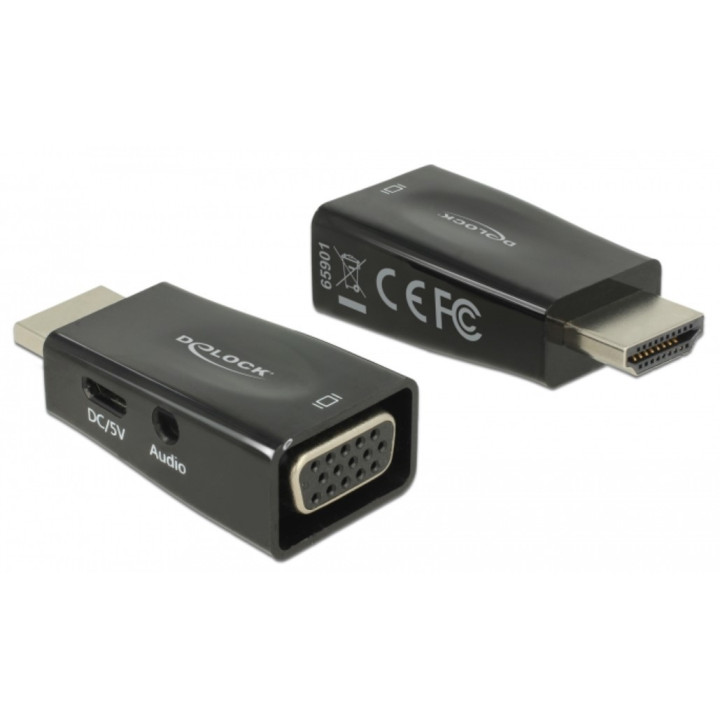 DeLock Adaptador HDMI-A Macho p/ VGA Fêmea c/ Áudio, Preto 