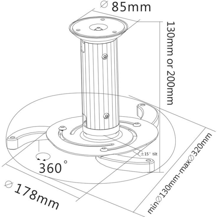 Suporte de Tecto Tooq para Projectores Max.10kg Prateado