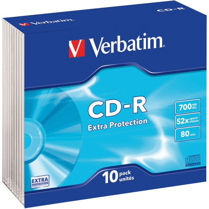 Verbatim CD-R 52X 700MB 80Min Extra Proteção Caixa Slim Pack 10