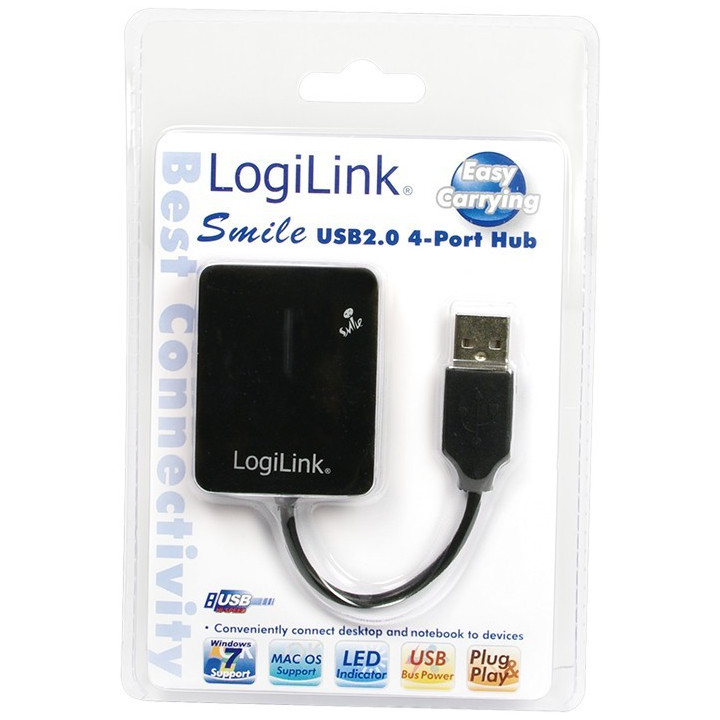 LogiLink® USB 2.0 Hub 4-Port, Smile, Black 