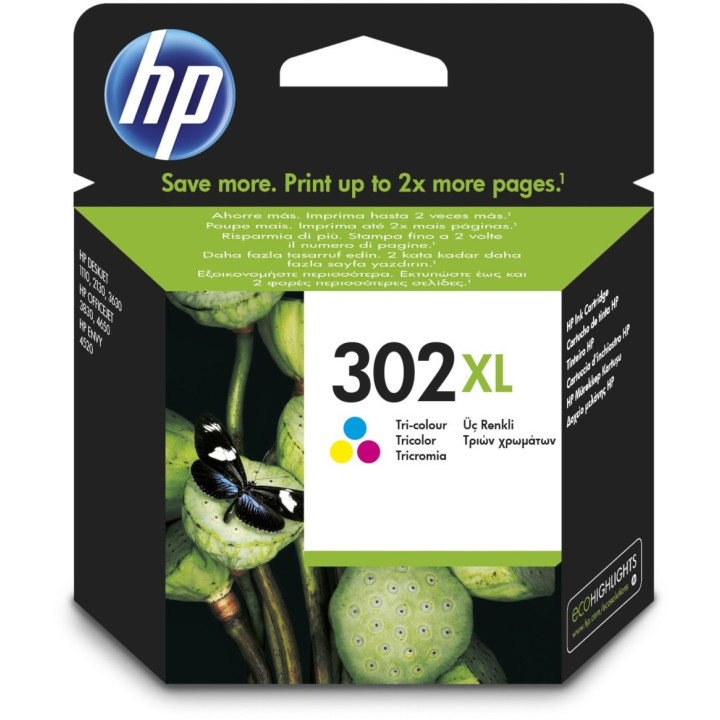 HP Tinteiro original 302XL Tricolor de elevado rendimento