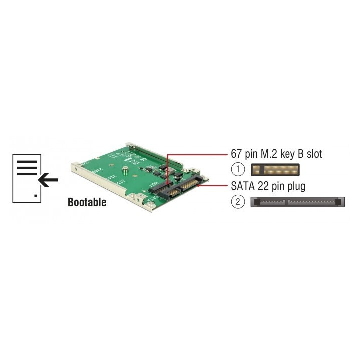 Delock 2.5? Converter SATA 22 pin p/ 1 x M.2 key B - 7 mm 