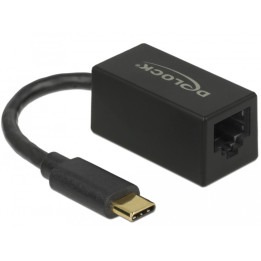 Placa de rede Delock Adapter SuperSpeed USB (USB 3.1 Gen 1) com USB Type-C™ mcho p/ Gigabit LAN Preto